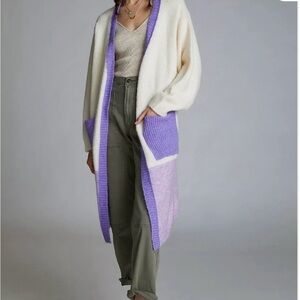 FRNCH Cream Purple/lavender/Open Cardigan/pockets/nwt/ exclusive Anthropologie